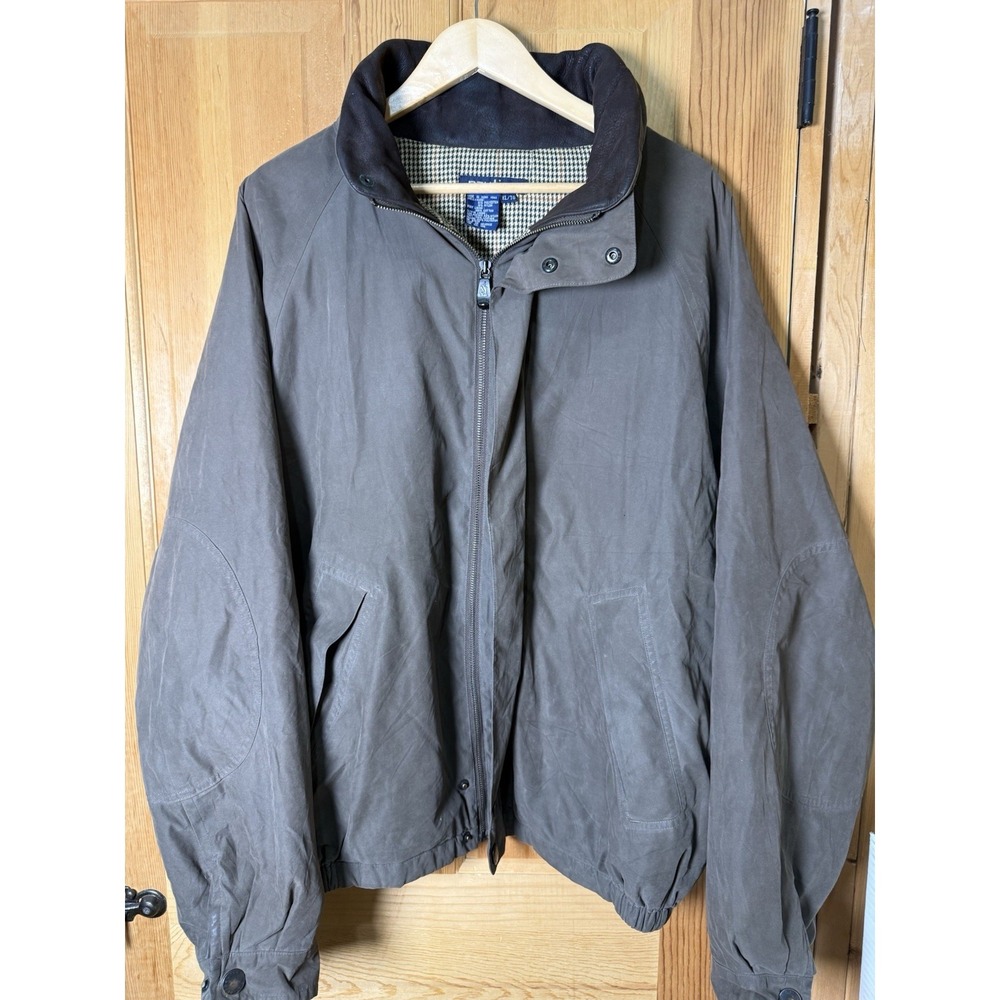 Vtg Nautica Jacket Mens Full Zip Leather Collar Pockets Size XL